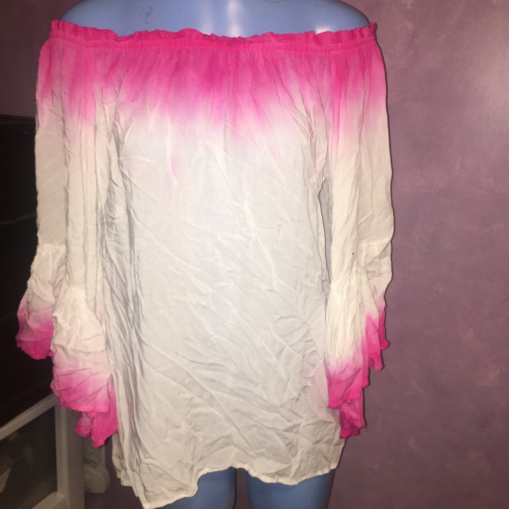 Elan pink and white off the shoulder top